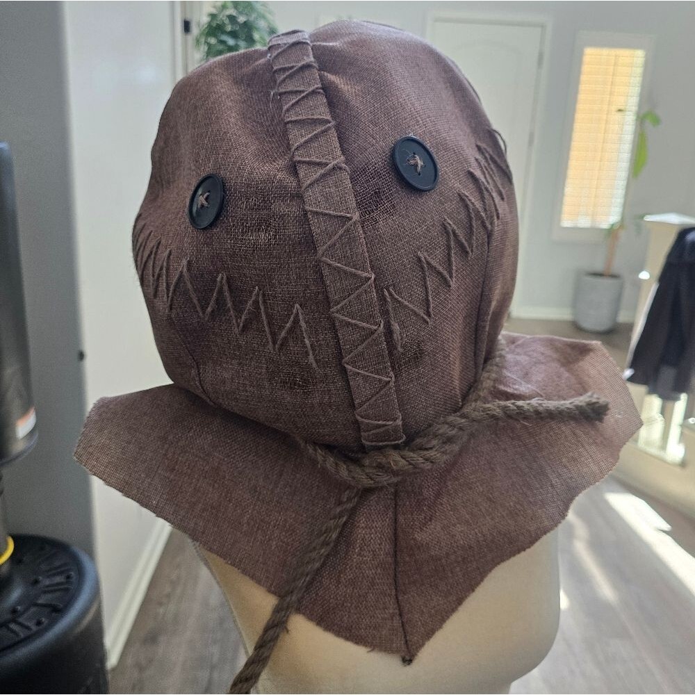 Halloween tri k or treat Sam head, burlap head. Adult size costume